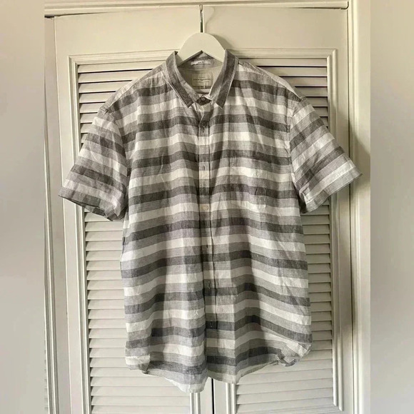 Lucky Brand Men’s Gray & White Striped Linen Shirt SZ XXL - Picture 1 of 8